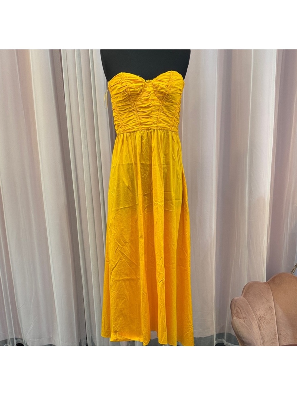 Mango Yellow Ruched Bodice Maxi Dress
